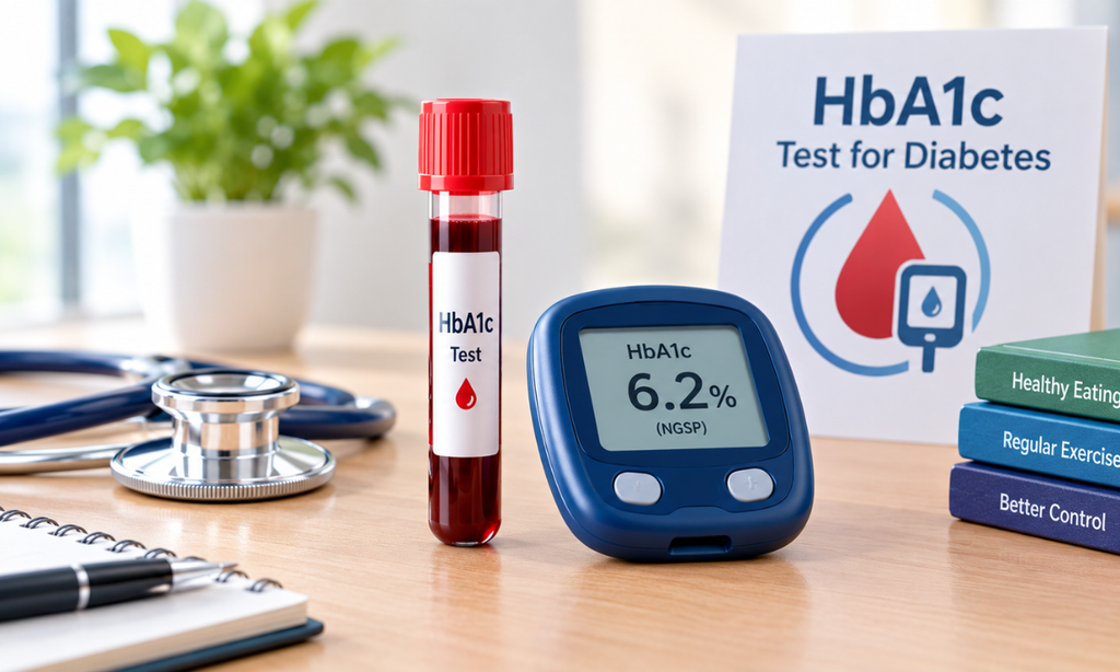 HbA1c test for diabetes showing blood sugar level measurement