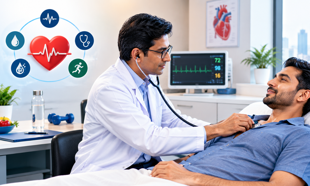 Heart health screening with ECG and blood pressure check
