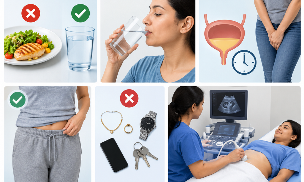 Patient preparation for a KUB ultrasound scan.
