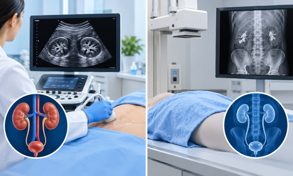 KUB ultrasound and X-ray comparison for urinary tract imaging