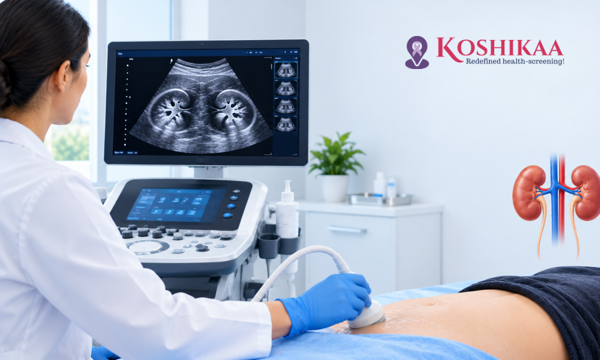 KUB ultrasound scan of the kidneys, ureters and bladder