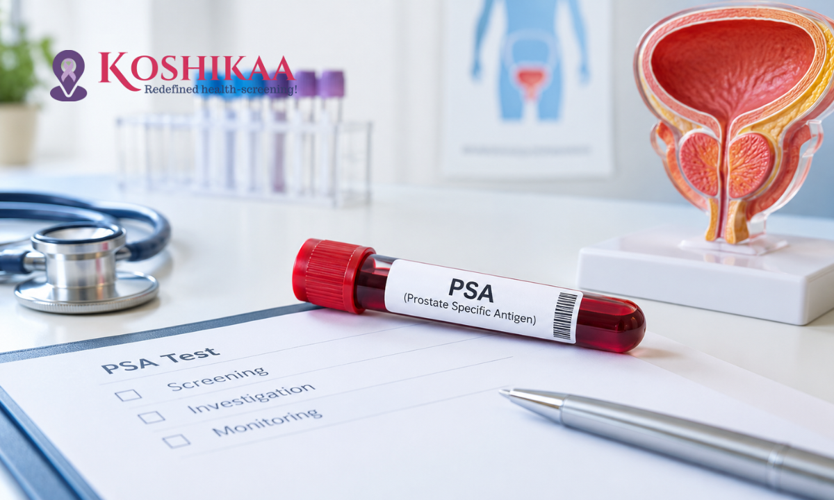 PSA blood test for prostate cancer screening, normal range, and results