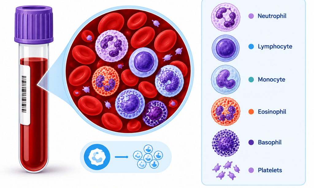 Total leukocyte count (TC) blood test for white blood cells
