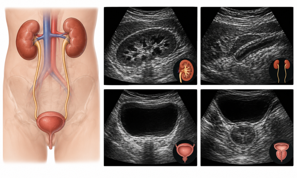 KUB ultrasound of the kidneys, ureters and bladder.
